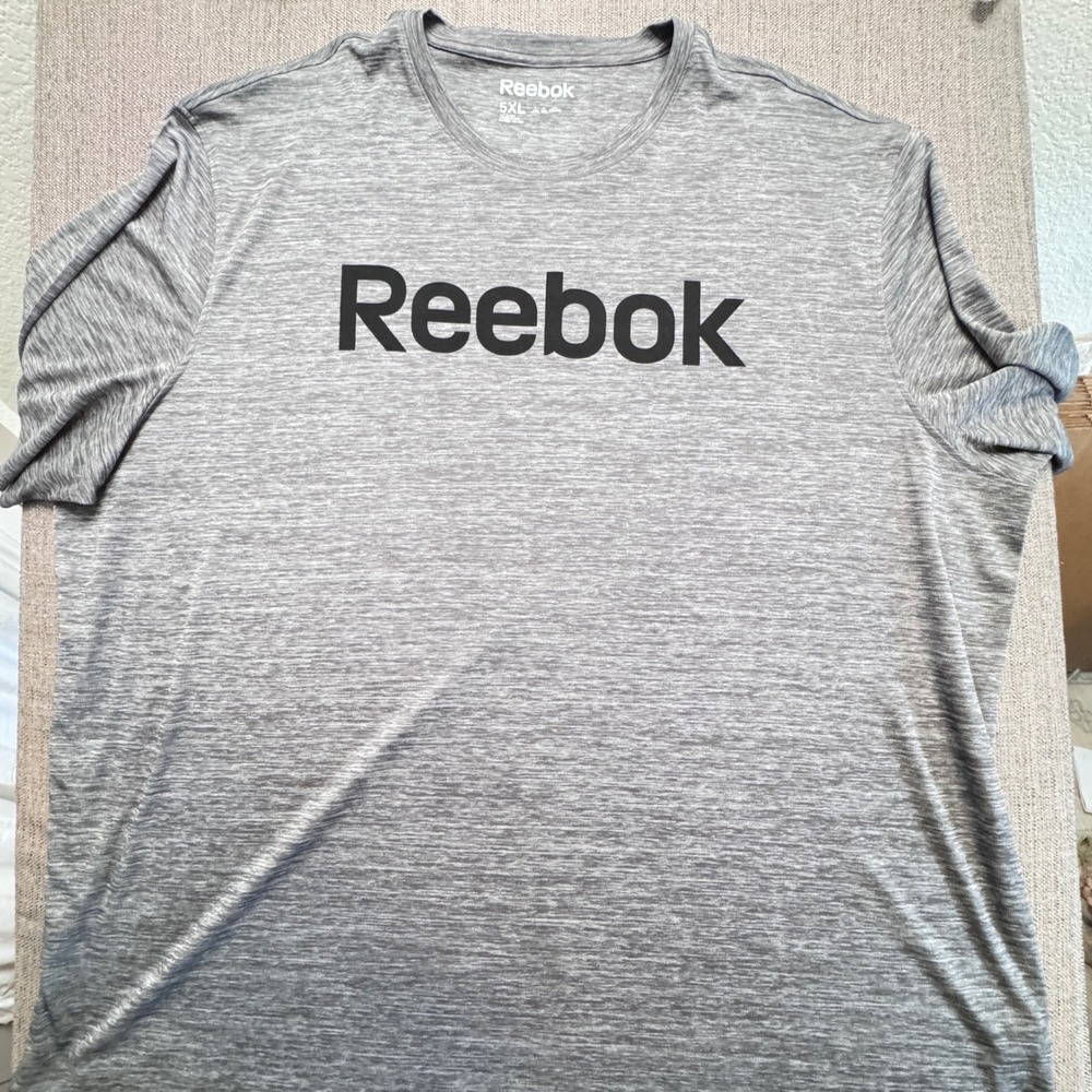 Reebok Mens 5XL Heather Grey Graphic Logo Short Sleeve Performance T-Shirt